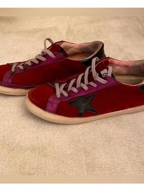 🌟Golden Goose Red and Purple Low-Top Superstar Sneakers•Black Star•Sz 8